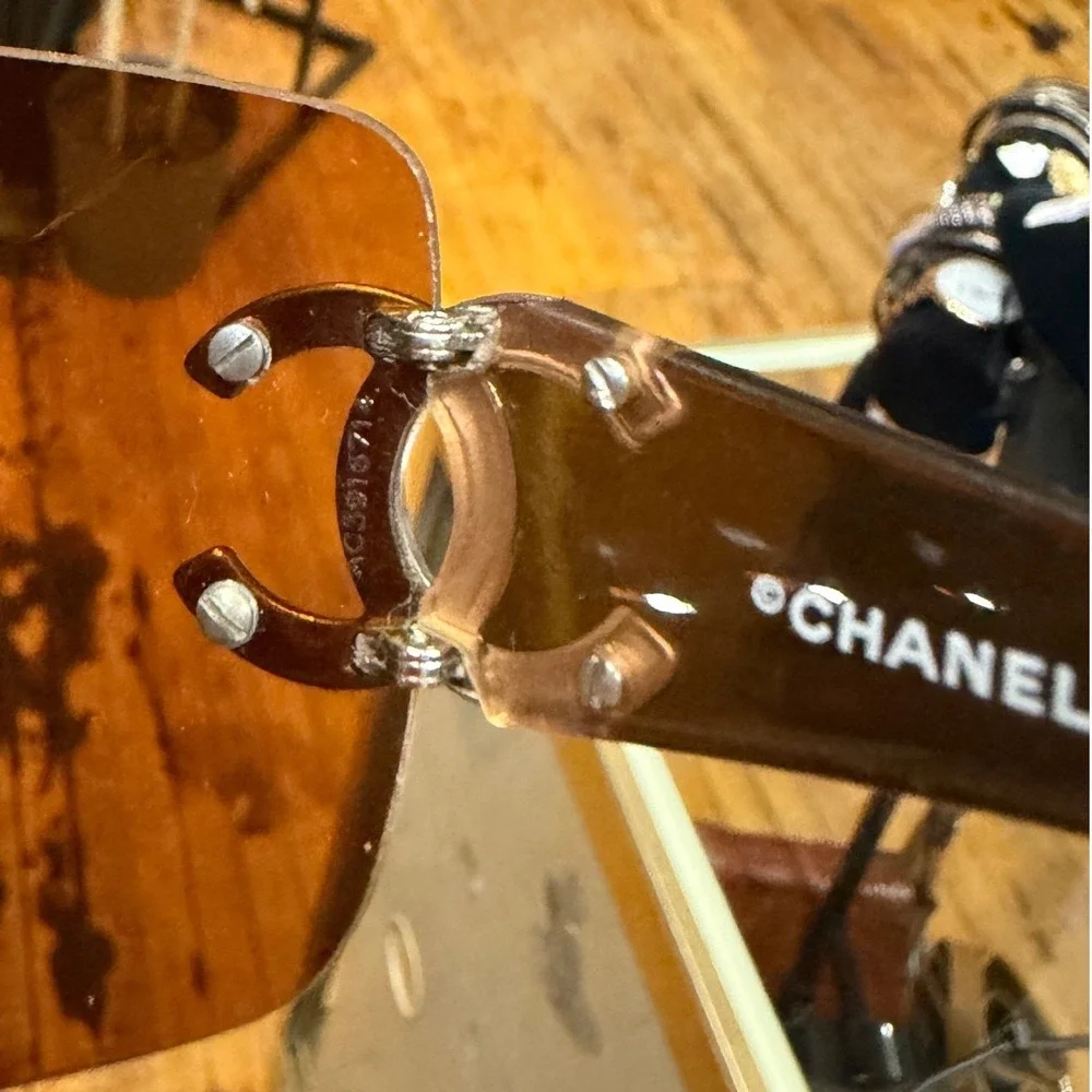 Chanel 4119 CC Rimless Shield Sunglasses Brown Gradient Italy Y2K